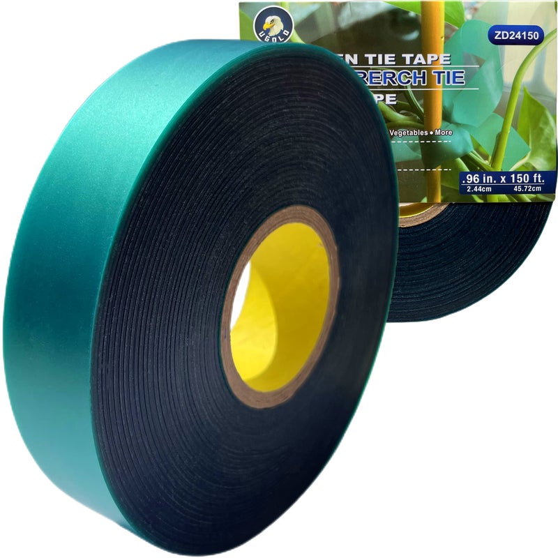 Ugold 8 mil Extra Thick 150 Feet x 1'' Stretch Plant Tie Tape, Garden Tie Tape for Planting and Grafting, Plant Ribbon for Tomatoes, Grapes and Trees, Green Tie Tape, Garden Stake for Vinyard - Image 1